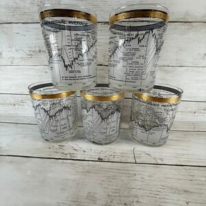 Vintage Cera Dow Jones Industrial Average Stock Market Glasses 1958-1968Set of 5